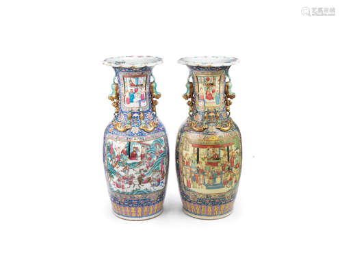 A large pair of Canton famille rose vases   19th century