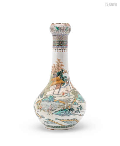 A large famille rose 'gengzhi tu' garlic-head bottle  Jiajing six-character mark, 19th century
