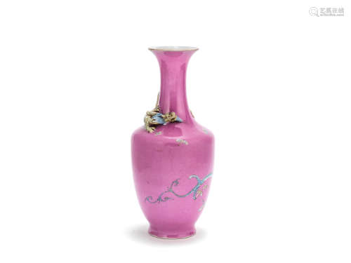A ruby-ground famille rose 'chilong' vase  Qianlong mark, early 20th century