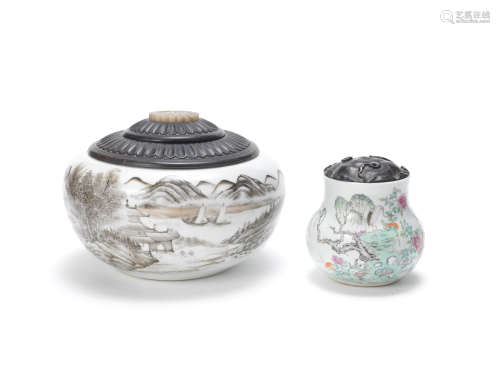 A famille rose jar and a grisaille decorated compressed-globular bowl  Republic Period