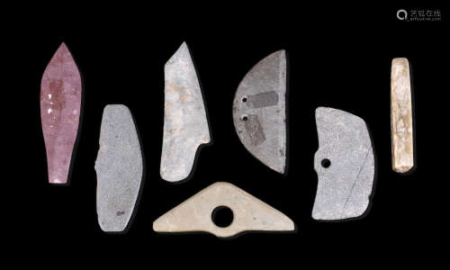 A group of seven stone and jade ritual blades  Neolithic Period to Zhou Dynasties