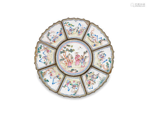 A painted enamel sweetmeat set  18th century