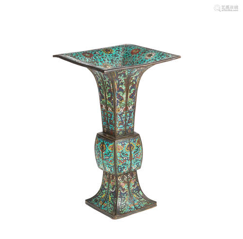 A large cloisonné-enamel beaker vase, gu  17th century or later