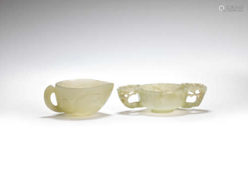 Two pale green jade cups  Ming Dynasty and early Qing Dynasty