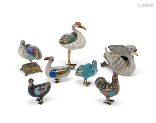 A small collection of cloisonné-enamel models of birds  18th/19th century