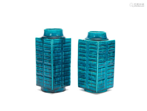 A pair of turquoise-glazed 'ba gua' square-section vases, Cong  18th century