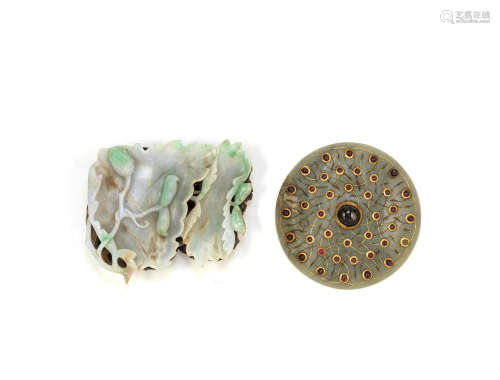 A jadeite washer and a jade Mughal-style plaque  19th century
