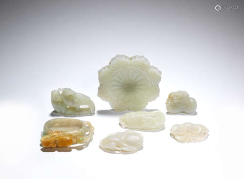 Six various jades and a jadeite washer  Late Qing Dynasty