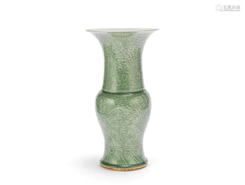 A carved celadon-glazed yenyen vase   18th century