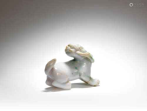A jadeite figure of a horned mythical beast  Late Qing Dynasty/Republic Period