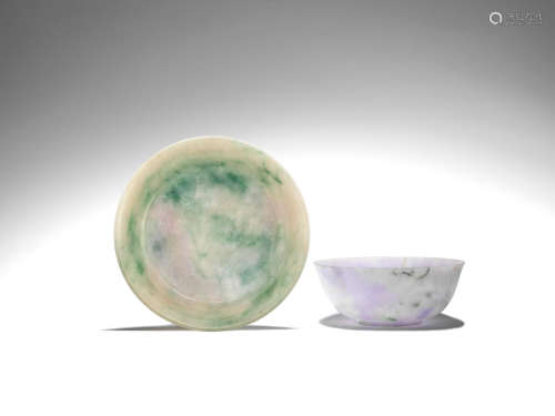 A jadeite dish and a jadeite bowl  19th century