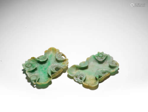 A pair of jadeite 'lotus' washers and a pair of small jadeite vases  Late Qing Dynasty/ Republic Period