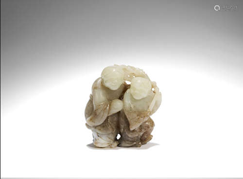 A pale green and mushroom jade 'HeHe Erxian' group  18th century