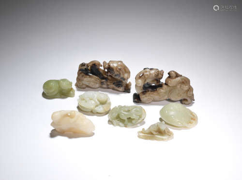 A group of eight jade and hardstone carvings  Qing Dynasty and later