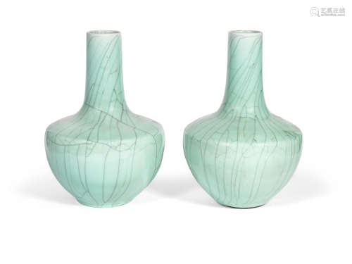 A large pair of Ge-type bottle vases  Qing Dynasty or later