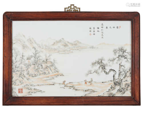 A rare enamelled rectangular plaque  Iron-red Hongxian four-character mark, Republic Period
