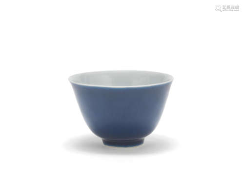 A monochrome blue-glazed cup   Jiaqing six-character mark