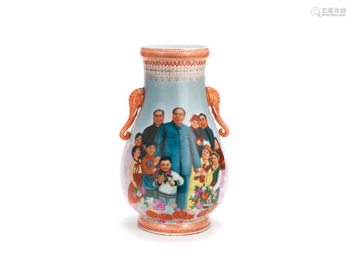 A large polychrome enamelled propaganda 'Mao' vase  Cultural Revolution period, dated by inscription to 1972