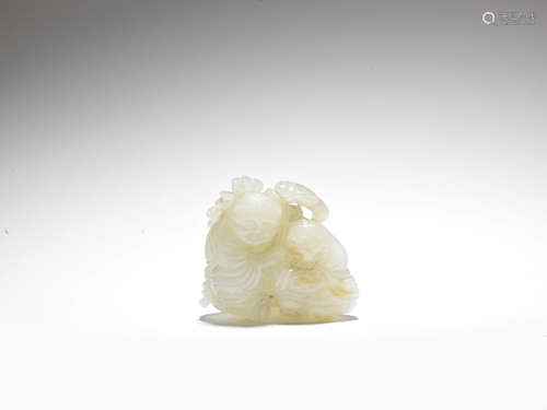 A white jade 'He-He twins' group  18th century