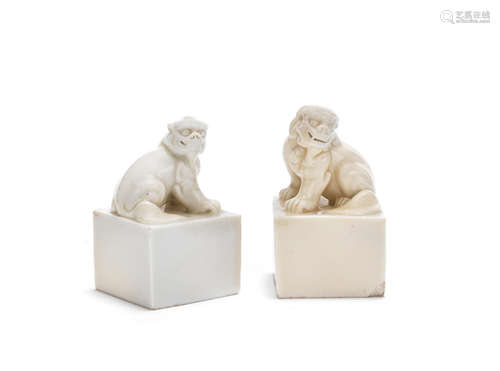 Two blanc-de-chine 'Buddhist lion' seals  Kangxi