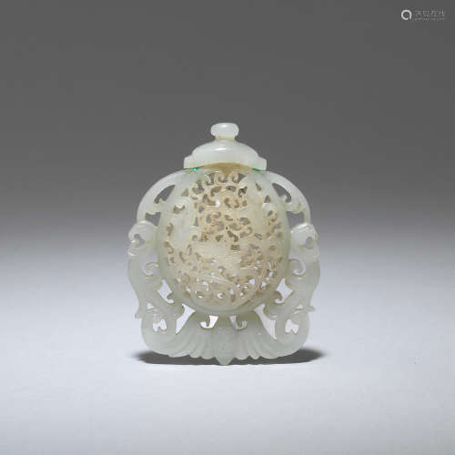 A pale green jade pomander and cover  18th century
