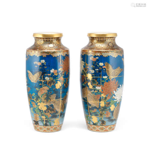 A large pair of Satsuma baluster vases  By Taizan, Meiji era (1868-1912), late 19th/early 20th century