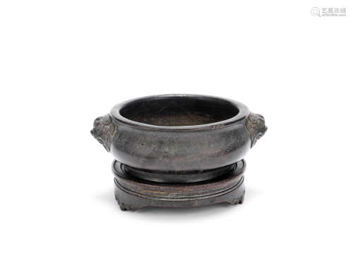 A bronze incense burner and stand  Xuande six-character mark, 18th century