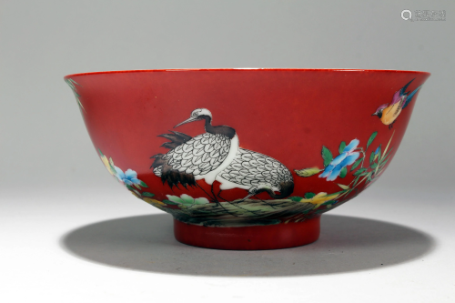 A Chinese Crane-fortune Red Fortune Bowl