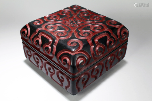 An Estate Chinese Square-based Lidded Lacquer