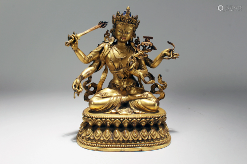 An Estate Chinese Religious Lotus-seated Gilt …