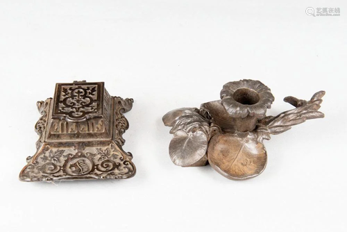 Two iron and metal cast Inkwells