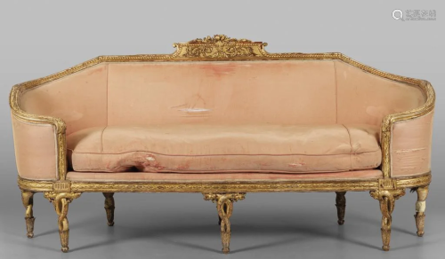 Grande divano Luigi XVI a corbeille in legno
