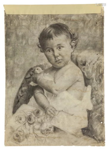 Giovane bambina con fiori, disegno cm. 48…