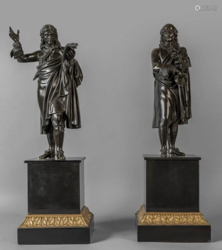 Letterati francesi, coppia si sculture in bronzo