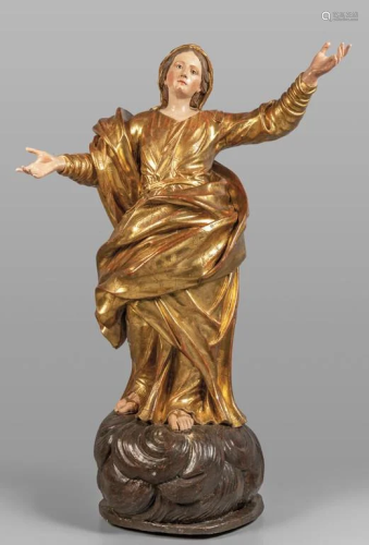 Madonna, scultura in legno intagliato, dorato e