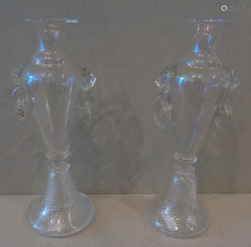 Coppia di vasetti in vetro con anelli, Murano
