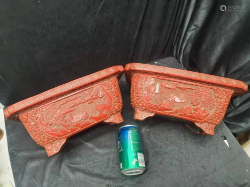 A pair of Qianlong Cinnabar Lacquered flowe…