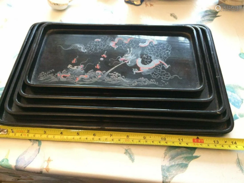 Foochow Leng Hing Lacquer Set Of 5 Trays 19…