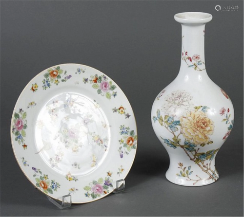 TWO PORCELAIN ITEMS DECORATED IN AN…