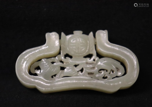 Hetian celadon jade Hand-carved lock, 0…