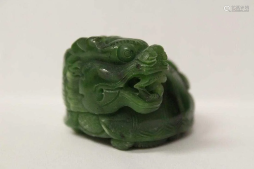 Old green jade carved qilin, 1.5