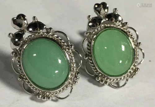 Pair Of Sterling Silver And Jade Earrings, T…