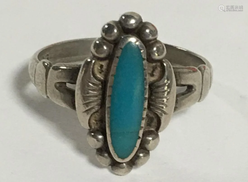 Sterling Silver And Turquoise Ring, 2.3 G. Siz…
