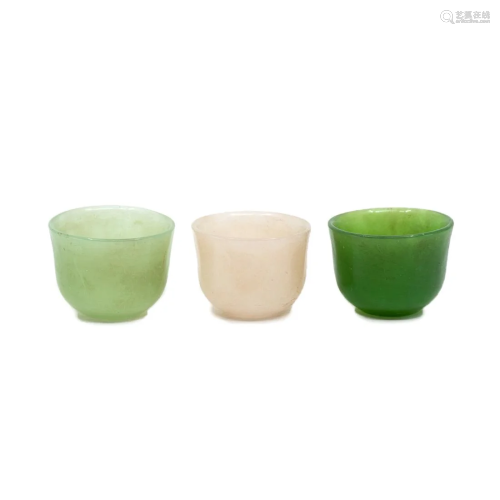 Set of 3 Carved Stone Tea Cups