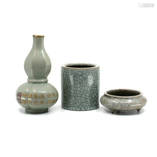 Group of 3 Jade Colored Ge Ware Vessels, …