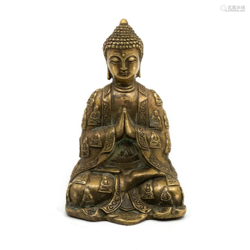 Cast Brass Chinese-Tibetan Buddha, Marked