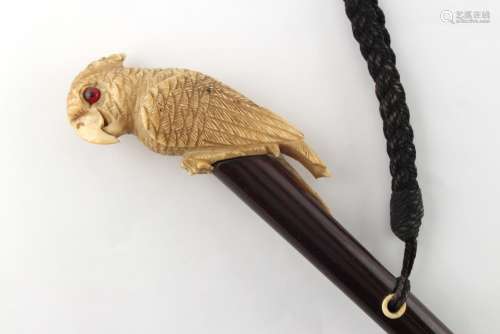 Property of a lady - an early 20th century umbrella with carved ivory handle modelled as a cockatoo,