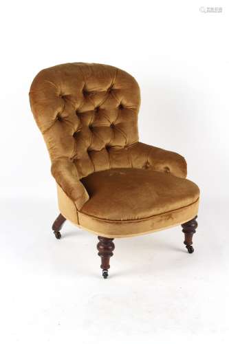 Property of a deceased estate - a Victorian walnut & gold draylon button upholstered nursing