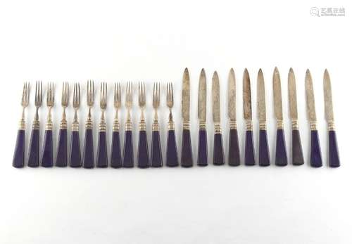 Property of a lady - a late 19th / early 20th century Chinese silver cutlery set with blue