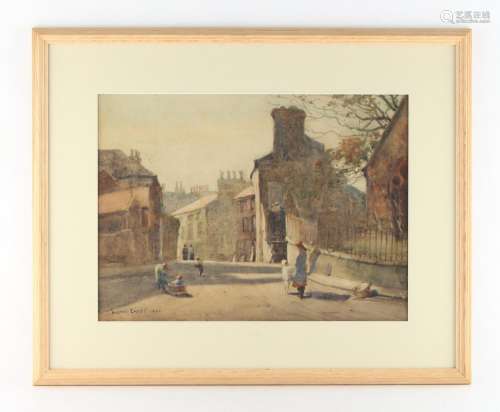 Property of a lady - Walter Emsley (1860-1938) - CHILDREN PLAYING IN STREET - watercolour, 10.1 by